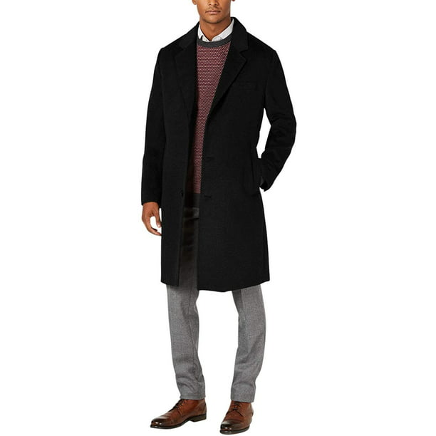 LONDON FOG Men's L19195 Signature Wool Blend Top Coat - Black - 40S ...