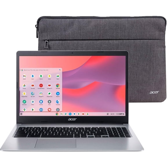 Remis à Neuf (Bon) Acer Chromebook 315 Portable 15,6 Po HD (Intel Celeron N4020, 4 Go de RAM, 64 Go eMMC, Chrome OS, avec Étui pour Portable Acer) - Argent (CB315-3H-C69K)
