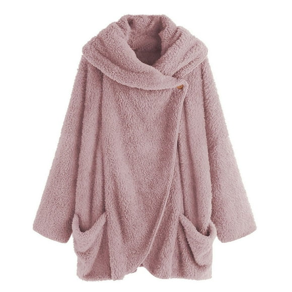 Women’s Fleece Plush Cloak Jacket Batwing Sleeve Oversized Lapel Fuzzy Sherpa Coat Casual Winter Warm Outerwear with Irregular Hem Faux Fur Feel,Pink,M