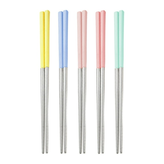 Yongwei Stainless Steel Reusable Chopsticks - 5 Pairs for Home, Camping, Travel