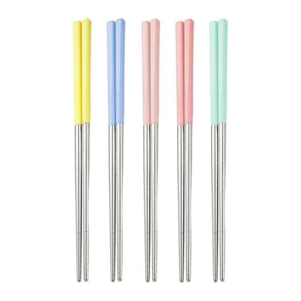 GOOHOCHY 5 pares de palillos de cocina Chillas de acero inoxidable duraderas de acero inoxidable No resbalones Palillos