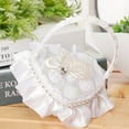 thumbnail image 5 of Farfi Wedding Ring Basket Flower Decor Rhinestone Solid Color Heart Shape Mesh Hold Ring Lace Fabric Bow-knot Ring Holder (Type G), 5 of 13