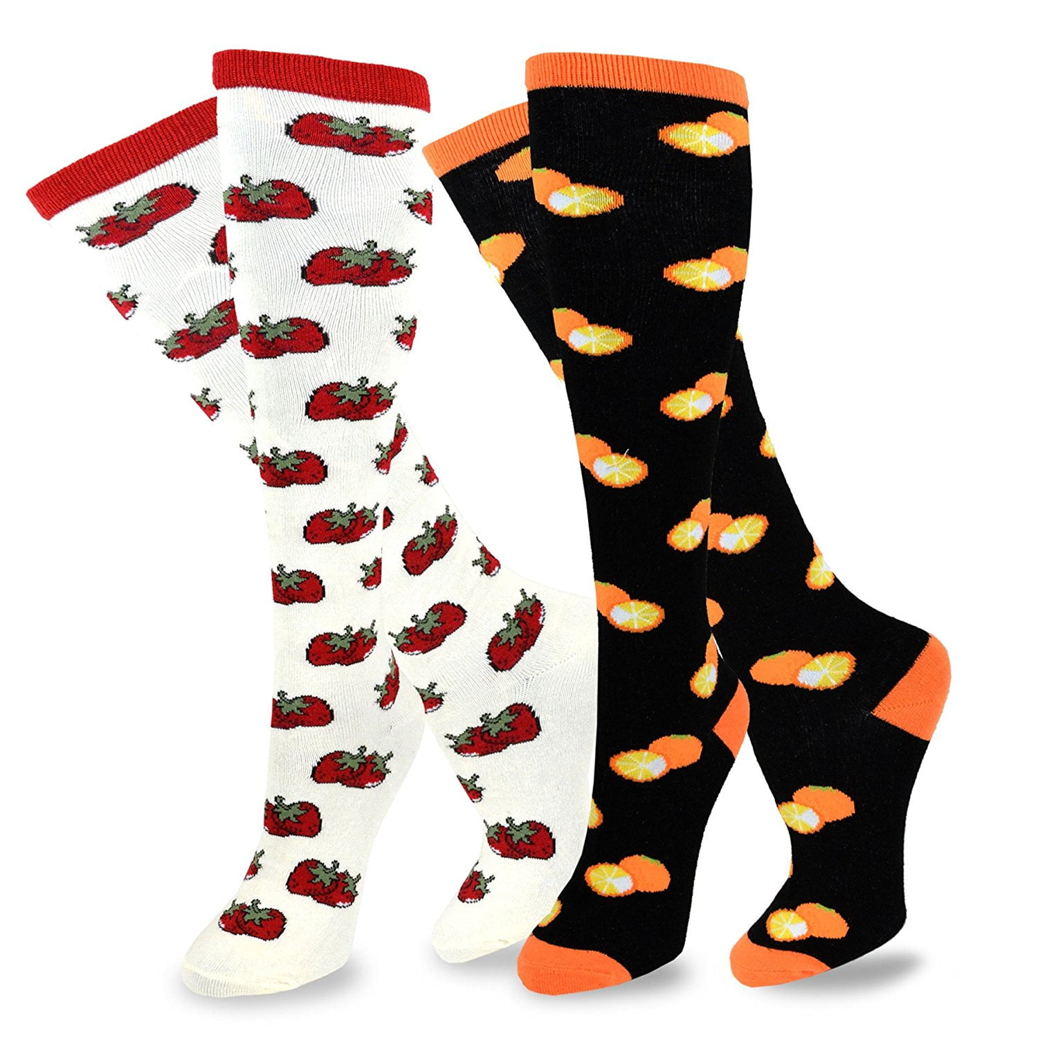 TeeHee Women's Foods Knee High Socks 2Pack (Orange & Strawberry