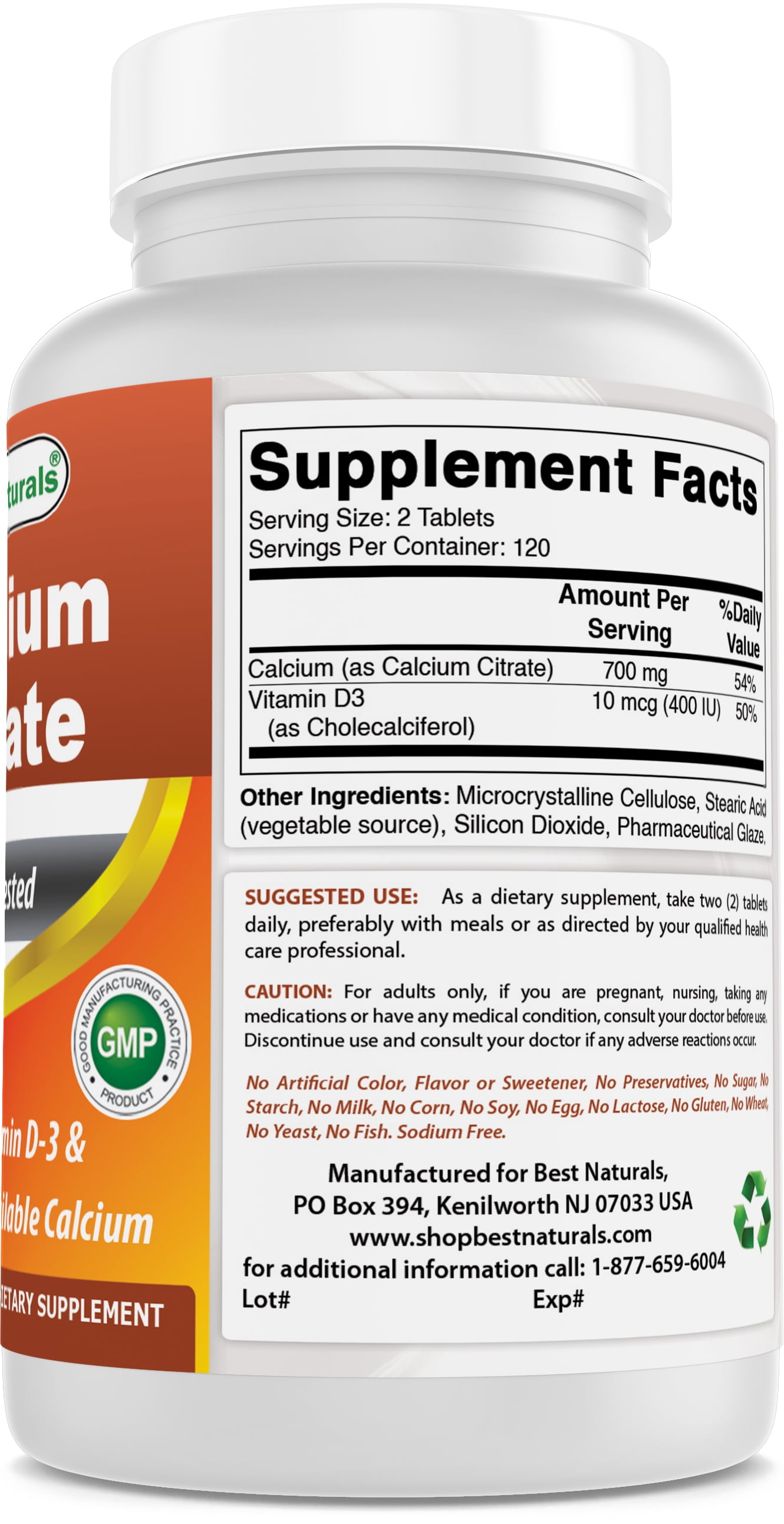2 Pack Best Naturals Calcium Citrate with Vitamin D-3 240 Tablets