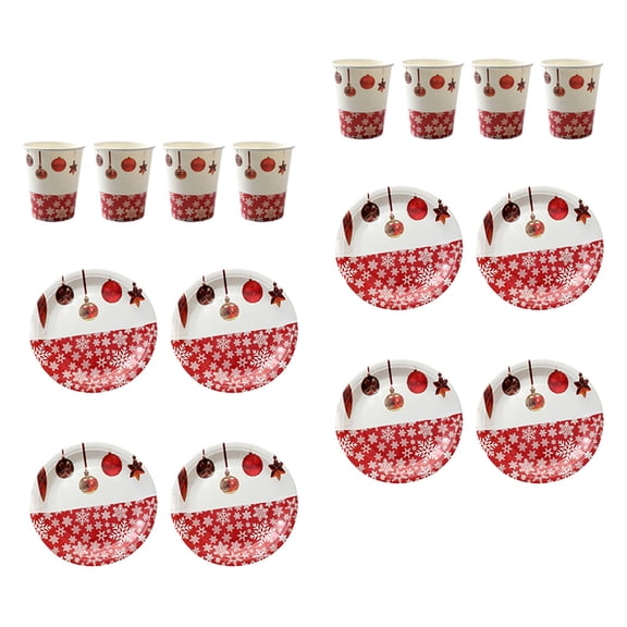 LEORX 40pcs Red Christmas Paper Plates and Disposable Cups for Parties and Gatherings, Sturdy Synthetic Material