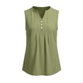 thumbnail image 4 of VBVC Women's Cotton Linen Sleeveless Blouse , Ladies' Half Button Pleated Tank Top , Casual V Neck Summer Shirt For Women, *Green , Large, 4 of 8