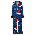 thumbnail image 5 of Tiweut Womens 2 Piece Christmas Pajamas Sets Long Sleeve Collar Santa Cartoon Graphic Print Tops and Pants Hem Home Wear Sleepwear Suit,Q-Blue,L, 5 of 5