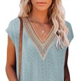 thumbnail image 3 of Whataatahia Mujeres Ahueca Hacia Fuera el Top de Cuello En V Profundo de Encaje de Empalme Elegante Transpirable Cómodo de Manga Corta Camisa Superior para el Verano Azul XL, 3 of 5