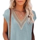 thumbnail image 3 of Top calado para mujer, cuello en V profundo, empalme de encaje, elegante, transpirable, cómoda camisa de manga corta, Top para verano, azul, XXL, 3 of 5