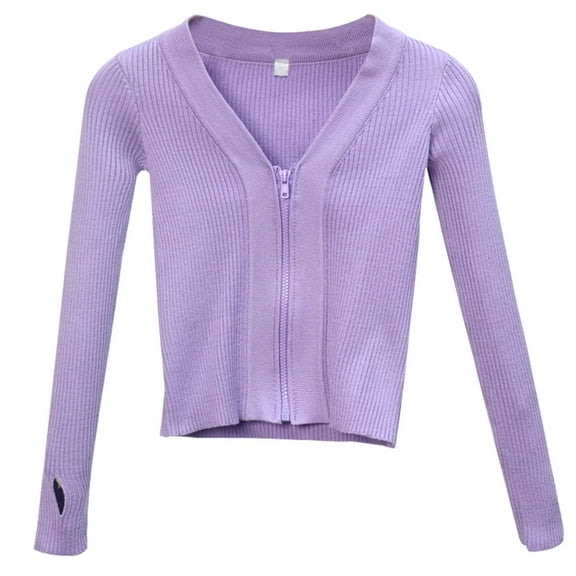 MEZZALL Girls Ballet Dance Crop Tops Sweater Long Sleeve Sport Sweatshirt With Thumb Hole Breathable Toddler Knitwear, Purple, 1-3 Years