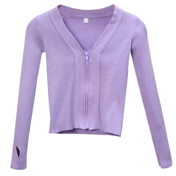 Hjtefg Haut Court de Danse Ballet pour Filles, Chandail en Molleton de Sport à Manches Longues avec Trous pour les Pouces, Chandail de Pratique de Danse pour Temps Froid, Couverture d'Échauffement à Fermeture Éclair, Couleur : Violet Taille : 5-6 Ans