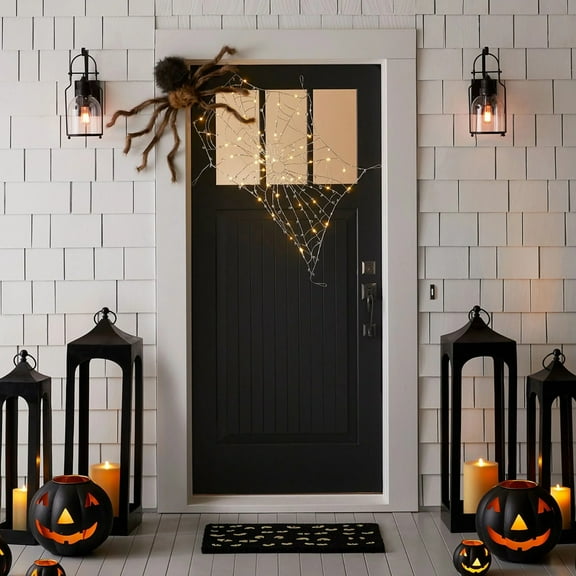Lit Crystal Spider Web 48" Halloween Decorations 2025, Large Spider Web Halloween Decor for Indoor & Outdoor Use, Perfect Spider Web Decoration for Parties & Haunted Houses
