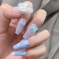 thumbnail image 1 of 24 piezas de uñas postizas de estilo dulce, color azul, largo, extraíble, usable, blanco, 1 of 2