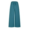thumbnail image 4 of Lenpel Women's Culottes Pants Flowy Drawstring High Rise Wide Leg Pants Lightweight Lounge Beach Palazzo Trousers, 4 of 5