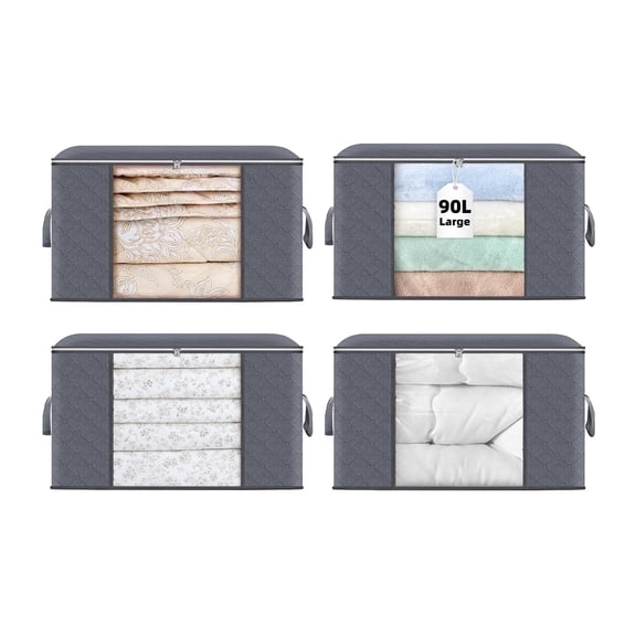 Brotasdro Storage Bags for Clothes & Bedding, Clear Window Design, Moisture-Resistant, 4-Pack, 90L