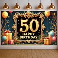 thumbnail image 3 of Golden Design 50th Birthday Banner Floral Decor Display Gift Box Accent Balloon Decoration Golden Jubilee Backdrop for 50th Birthday Party Adult Celebration Family Gathering, 3 of 9