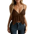 thumbnail image 1 of Camiseta sin espalda para mujer: top sexy de verano con cuello en V y sin tirantes, color liso, tejido elástico, lazo ajustable en la espalda, 1 of 5