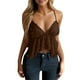 thumbnail image 1 of Camiseta sin espalda para mujer: top sexy de verano con cuello en V y sin tirantes, color liso, tejido elástico, lazo ajustable en la espalda, 1 of 5