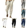 thumbnail image 5 of Men'S Cotton Linen Pants Joggers Casual Elastic Waist Loose Yoga Harem Trousers, 5 of 9