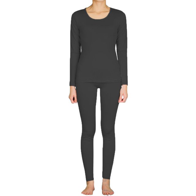 LAVRA Womens Microfiber Long Johns Thermal Underwear Two Piece Set -Small-Black
