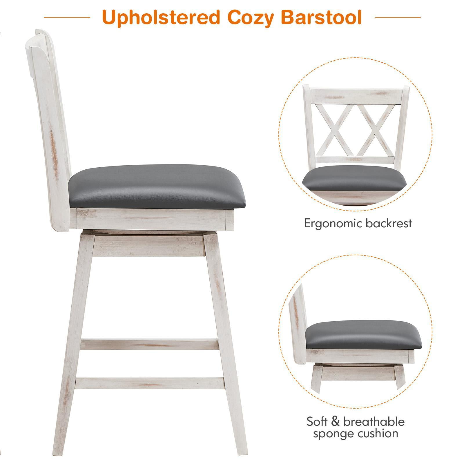 Giantex Round Swivel Low Back Pedestal Bar Stool, Antique White/Black (Set of 4)