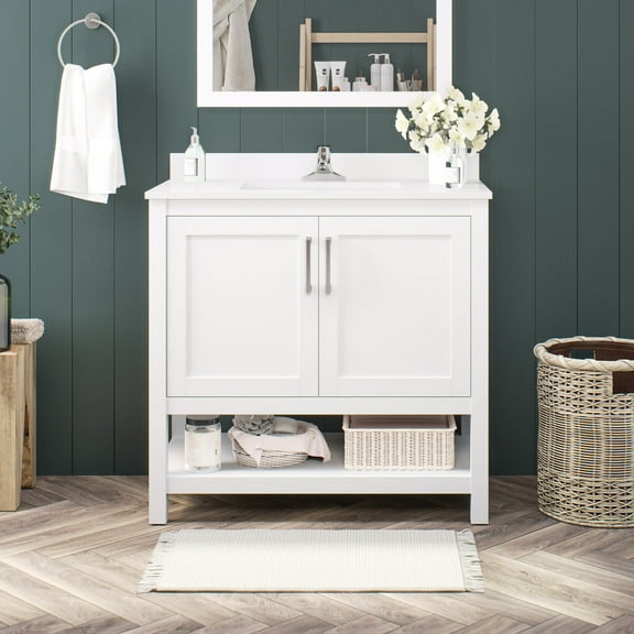 Ove Decors Vegas 36 W x 19" D Freestanding Bathroom Vanity with Sink, Pure White