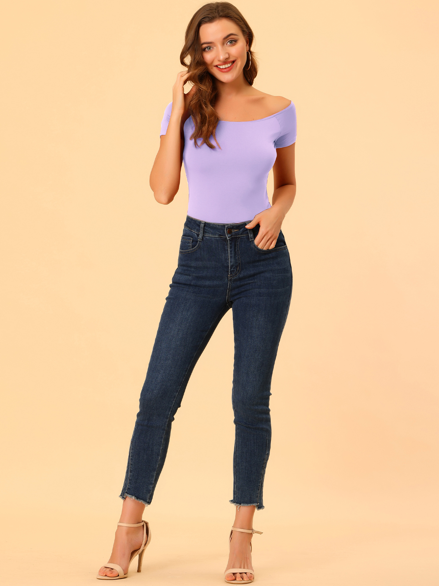 DARING DIVA Off Shoulder Crop Top XS Lavender