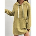 thumbnail image 2 of Women'S Casual Long Sleeve Drawstring Waffle Pullover Loose Hooded Sports Sweater Dress with Pockets Yellow XL, 2 of 3