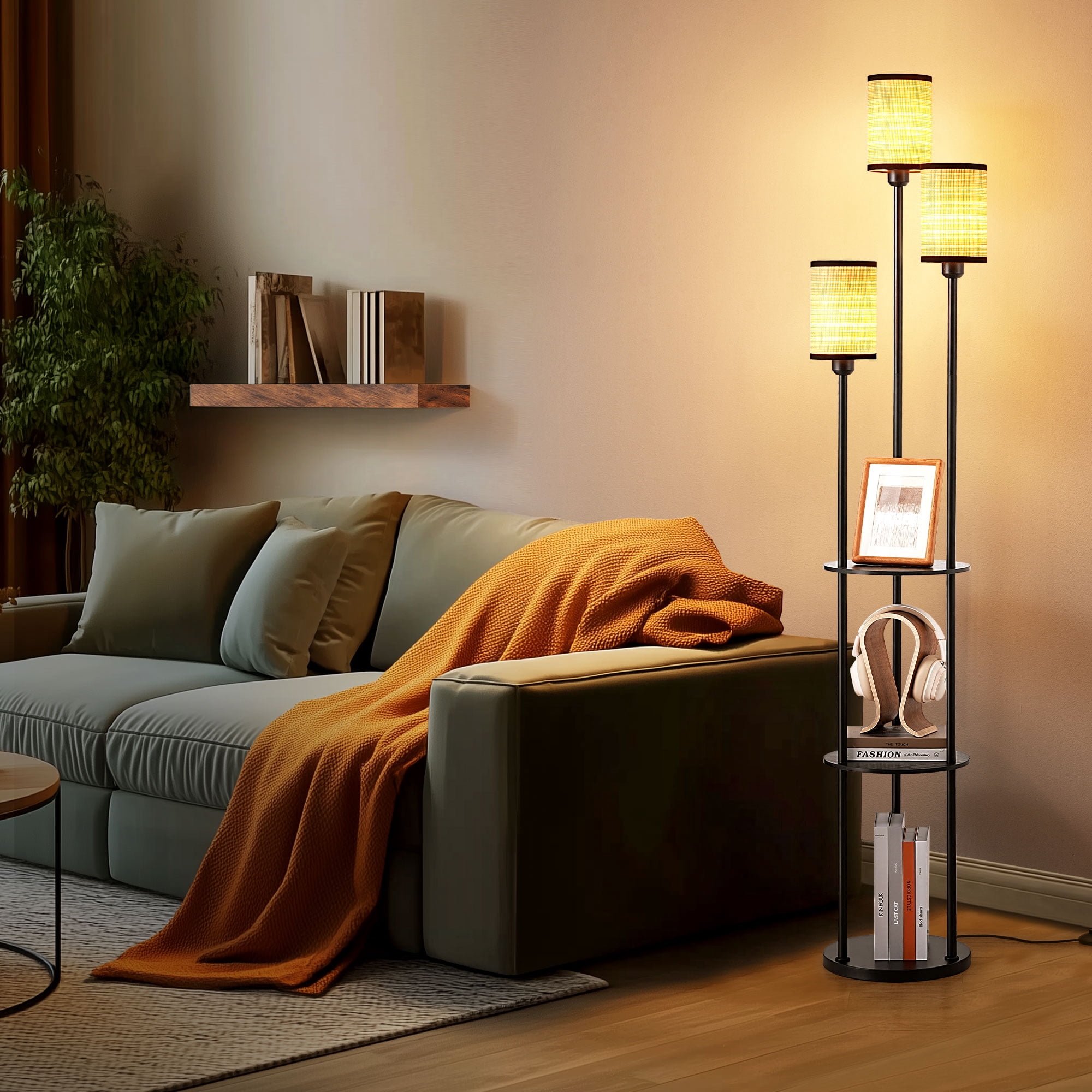 EDISHINE 70in Floor Lamps with Shelf for Living Room, Tall Standing Farmhouse Floor lamp, Heavy Duty 3 Lights
