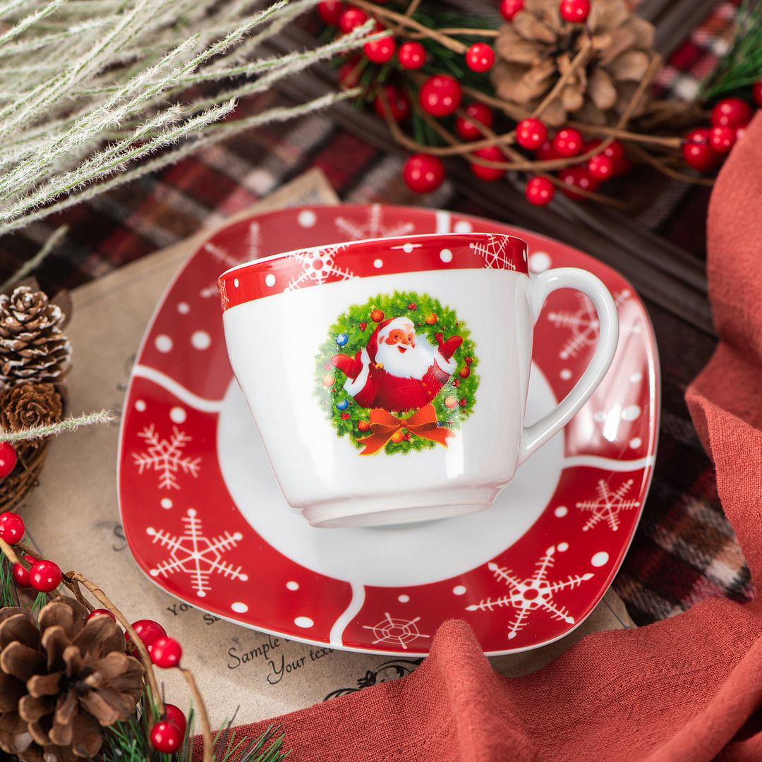 VEWEET Santaclaus 7.4 oz. Multi-colors Porcelain Christmas Espresso Cups  and Saucers Set (Service for 6) SANTACLAUS-6CPS - The Home Depot