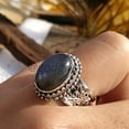 thumbnail image 2 of Inisha Creation Hammered Sterling Silver Labradorite Ring: Natural Gemstone, Cocktail Style, 2 of 10
