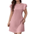 thumbnail image 6 of Efsteb Women's Round Neck Ruffle Sleeve Pleated Mini Dress Short Sleeve A-Line Dress for Summer Daily Work Office Casual (Pink,XXL), 6 of 9