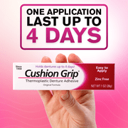 Cushion Grip Thermoplastic Denture Adhesive – Refits & Tightens Loose Dentures, Holds Up to 4 Days, Waterproof & Zinc-Free - 1 oz (Pack of 2)