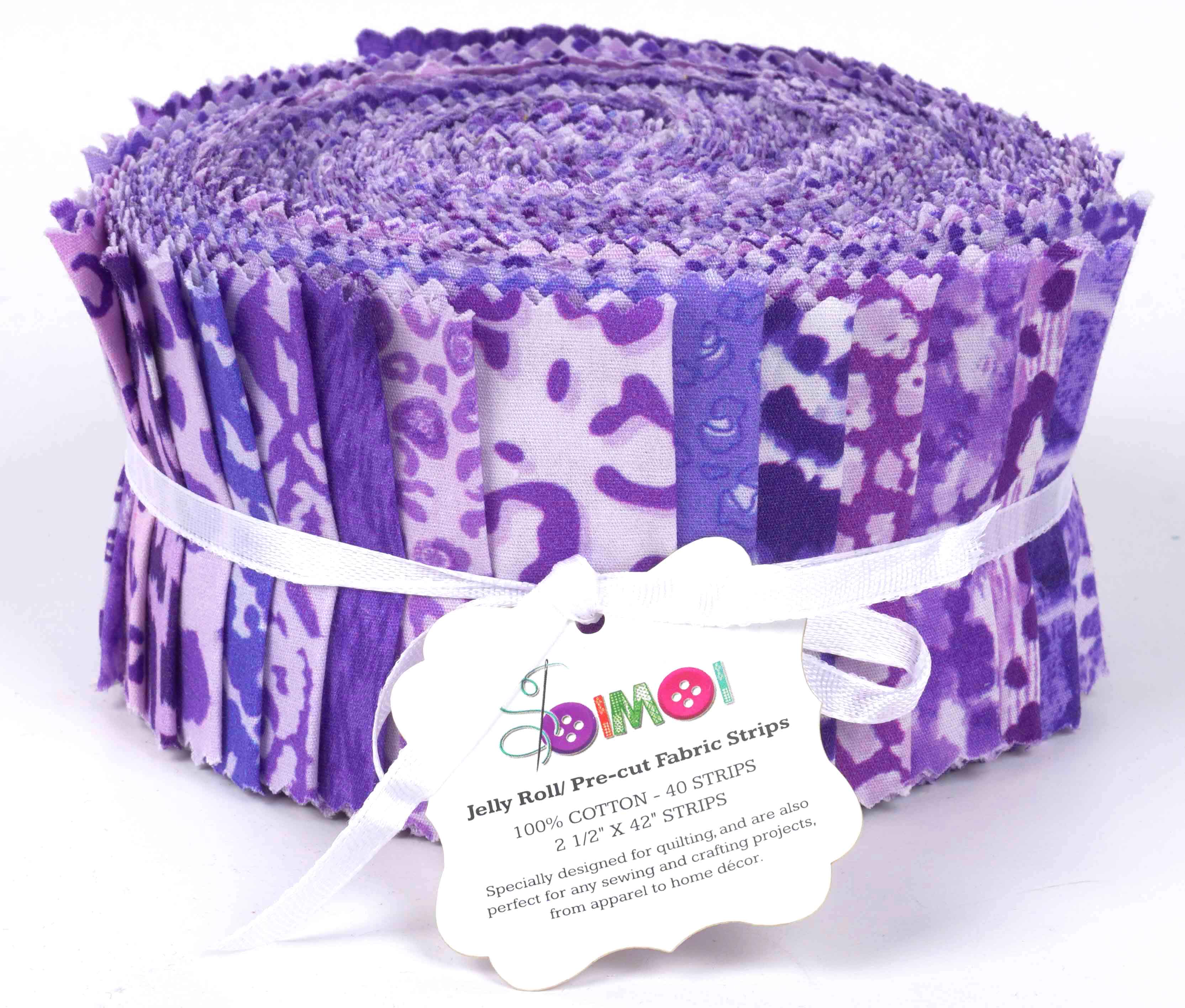 Soimoi 40Pcs Floral Artistic Print Cotton Precut Fabrics For Quilting Craft Strips 2.5x42inches Jelly Roll - Violet