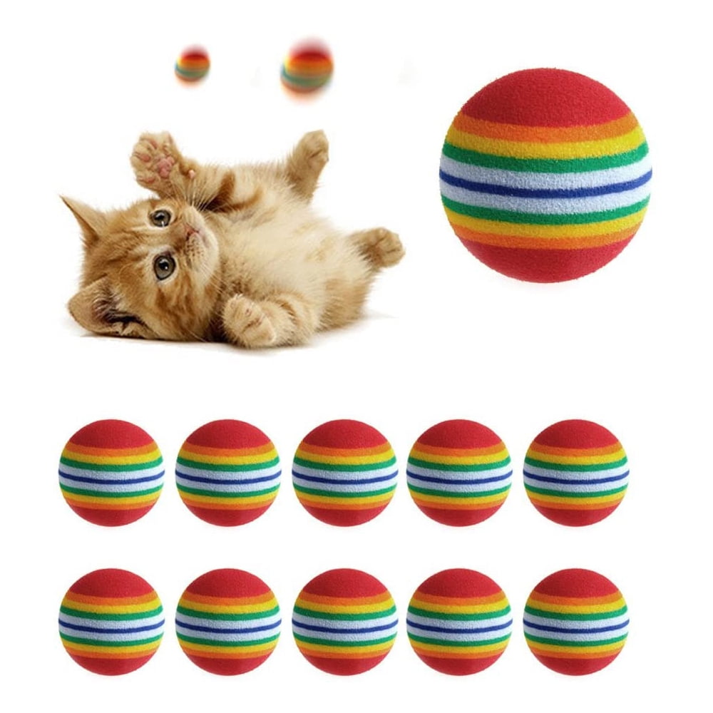 10Pcs Rainbow 3.5cm Cat Toy Ball Interactive Cat Toys Play Chewing Rattle Scratc 