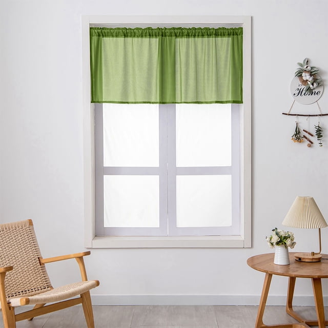 Innerwin Kitchen Curtains Decor Half Window Curtain Rod Pocket Simple Short Valance Semi-sheer Modern Solid Color Luxury Treatment Green W:29''x H:24''