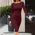 thumbnail image 2 of Fesfesfes Women Dress Casual Long Sleeve Round Neck Solid Drawstring Dress or, 2 of 9