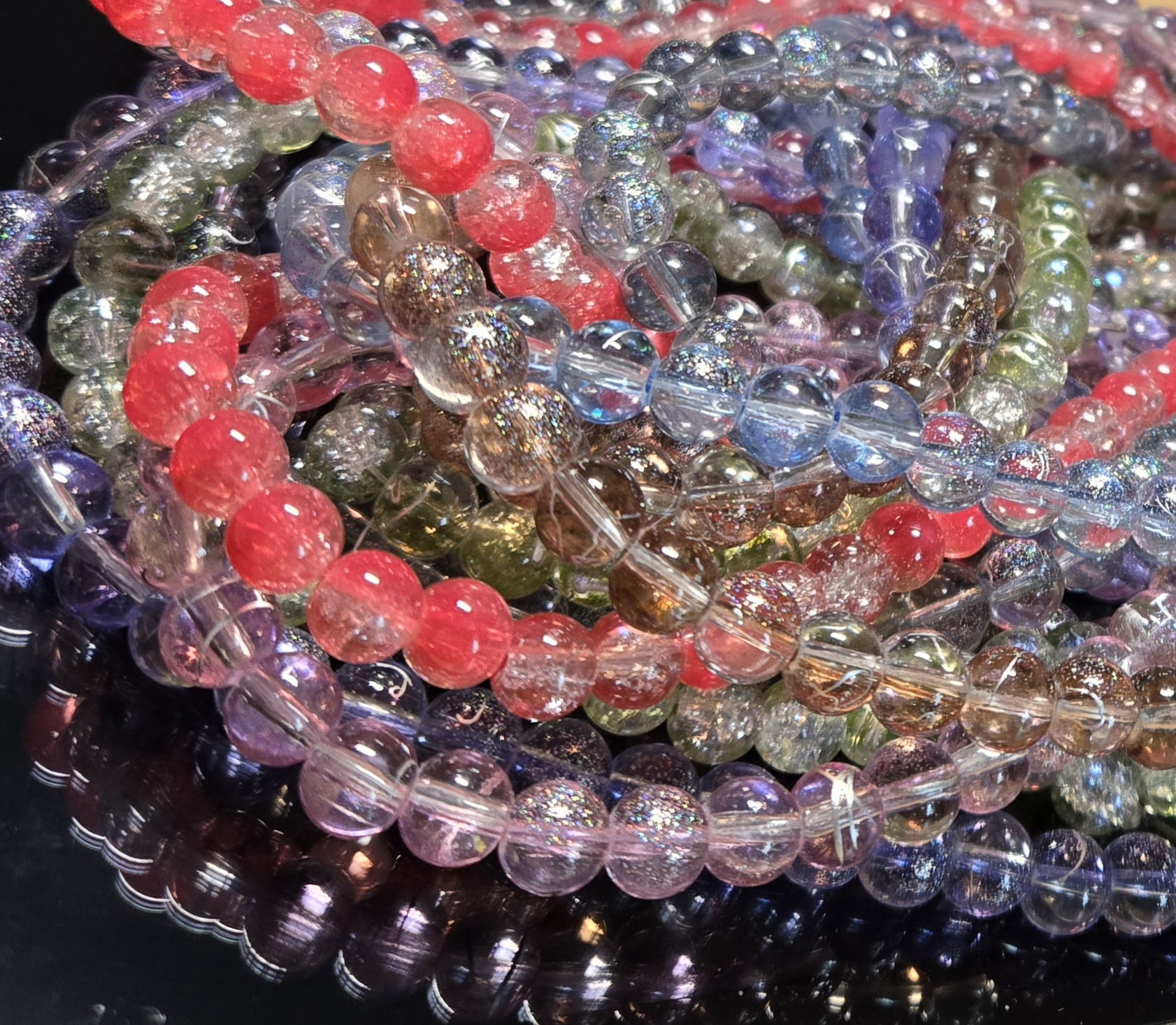 8mm Glass Beads Bulk for Bracelets, Glitter Silver Lining Beads, DIY Jewelry Supplies, Gift for Beaders, 1 lb, 700 pcs