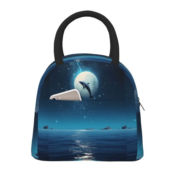 Disketp Night Sky Moon Dolphin Bolsa Térmica para Almuerzo, Lonchera con Abertura Amplia y Gran Capacidad, Organizador Reutilizable para Mujeres, Hombres y Adultos
