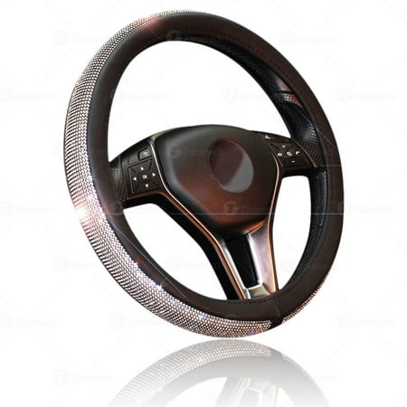 Rhinestone Diamonds Crystal  Car Steering Wheel Cover -Zone Tech Shiny Bling Steering Wheel Cover with PU Leather