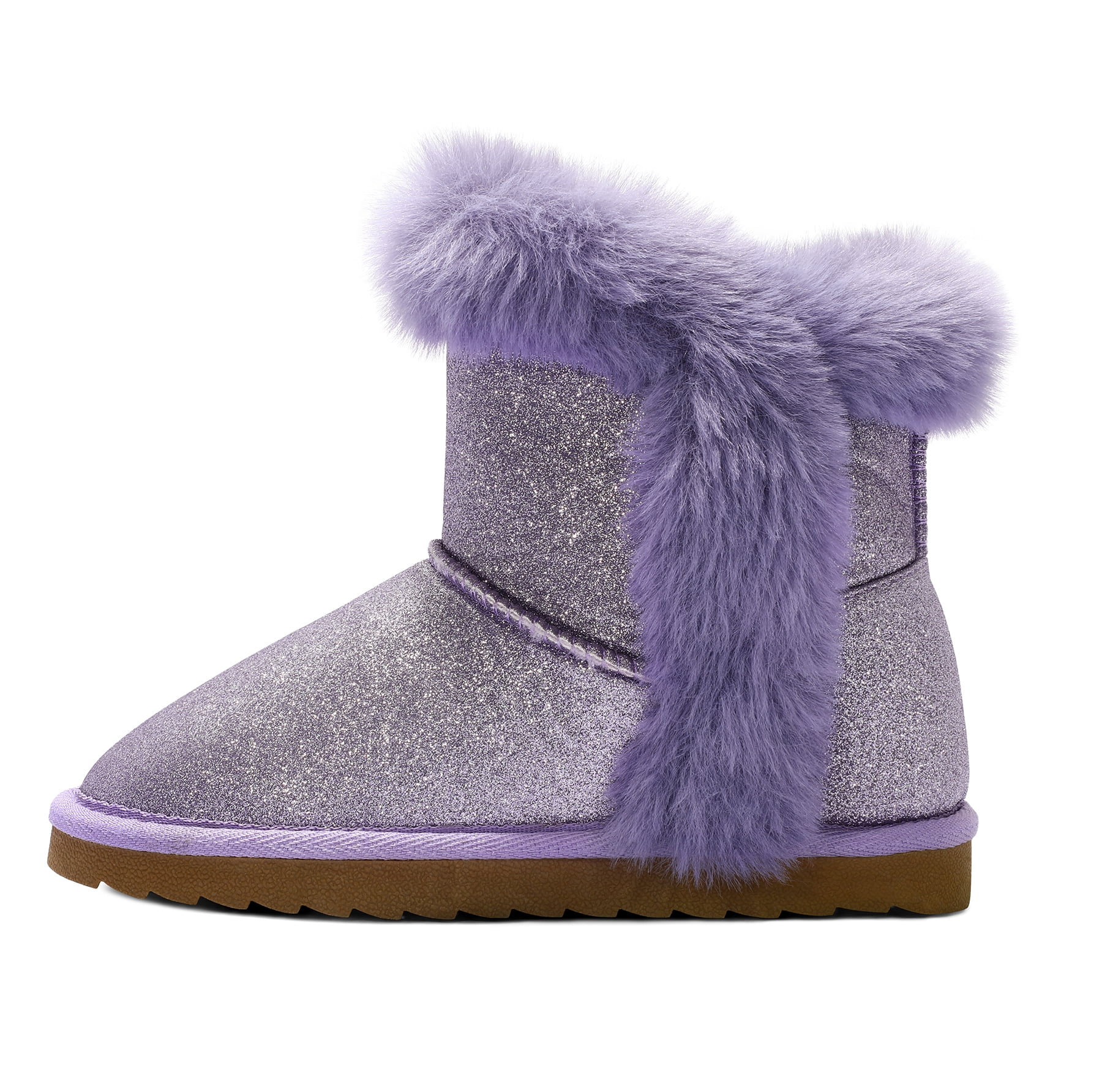 Kushyshoo Purple Girls Snow Boots, Warm Faux Fur Lined, Glitter