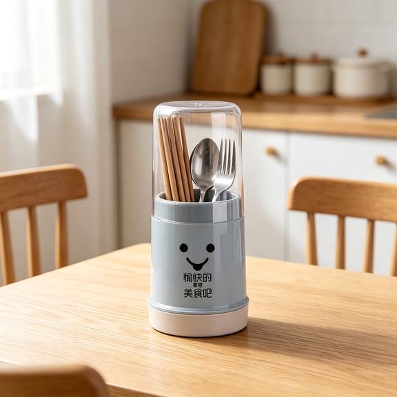 Eolstice Chopstick Holder with Lid, Drainage Kitchen Cutlery Storage Rack, Utensil Organizer with Drip Tray, Chopsticks Spoons Forks Holder, Kitchen Counter