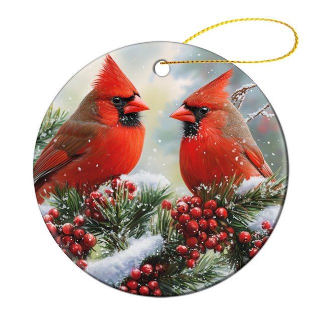 Ceramics Ornaments Winter Cardinal Bird Snow Personalized Christmas Ornament Xmas Rustic Style Winter Ornament for Christmas Tree Holiday Present Keepsake Gift for Christmas Tree Decorations