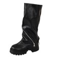 thumbnail image 3 of Willtoo Women’s Ruched Slouch Mid‑Calf Platform Boots, Faux Leather Lug Sole Chunky Block Heel Boots, Full Side Zipper Trendy Street‑Style Boots, 3 of 6