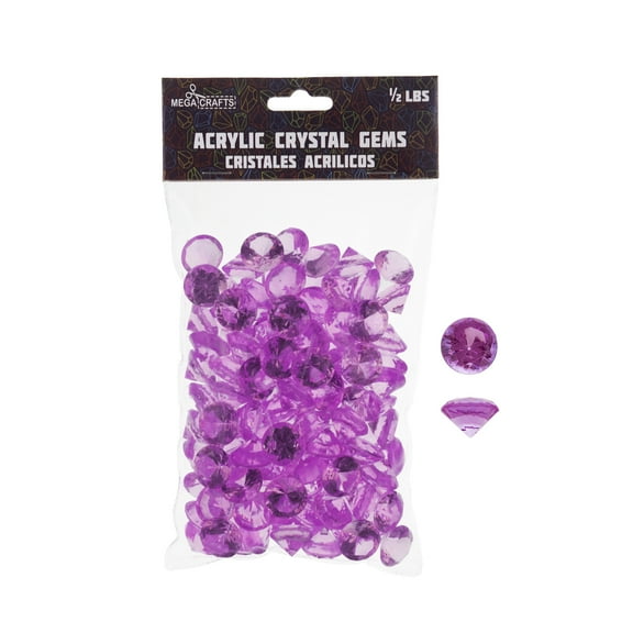 Mega Crafts - 1/2 lb Acrylic Small Diamonds Fuchsia | Plastic Glass Gems For Arts And Crafts, Vase Fillers And Table Scatters, Decoration Stones, Shiny Pebbles