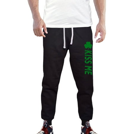 Men's Kiss Me Shamrock V646 Black Fleece Gym Jogger Sweatpants 2X-Large Black