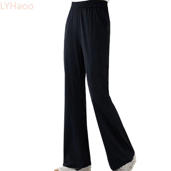 LYHaoo Girls' Ice Silk Pants 2026 Summer Design Children's Sun Casual Pants Medium Size Long Style Suitable For Ages 7 15 Wide Leg Pants for Girls(Black)