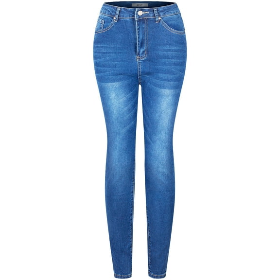 2Luver, Women's, High Waist Rise 5 Pockets Skinny Comfy Jeans Zip Button Closure, Medium Blue, 5