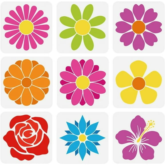 9PCS Large Flowers Petals Drawing Templates - Plastic PET Rose Daisy Stencils for Painting on Wood Fabric