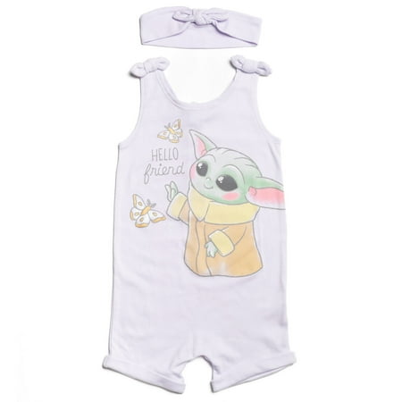 

Star Wars The Mandalorian Baby Yoda Toddler Girls Sleeveless Romper & Headband Purple 2T